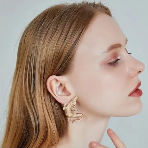 Alligator Gold Textured Statement Earrings - Picture 15 of 15